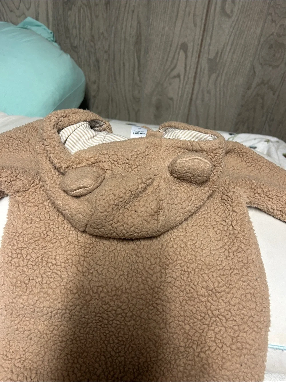 Carters Cozy Brown Teddy Fleece Baby One-Piece with Hood